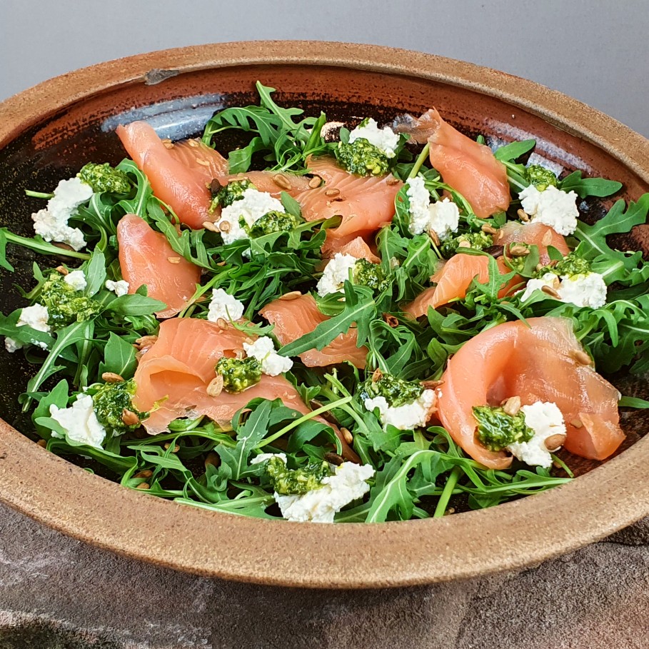 Smoked Salmon Goats Cheese and Wild Garlic Pesto
